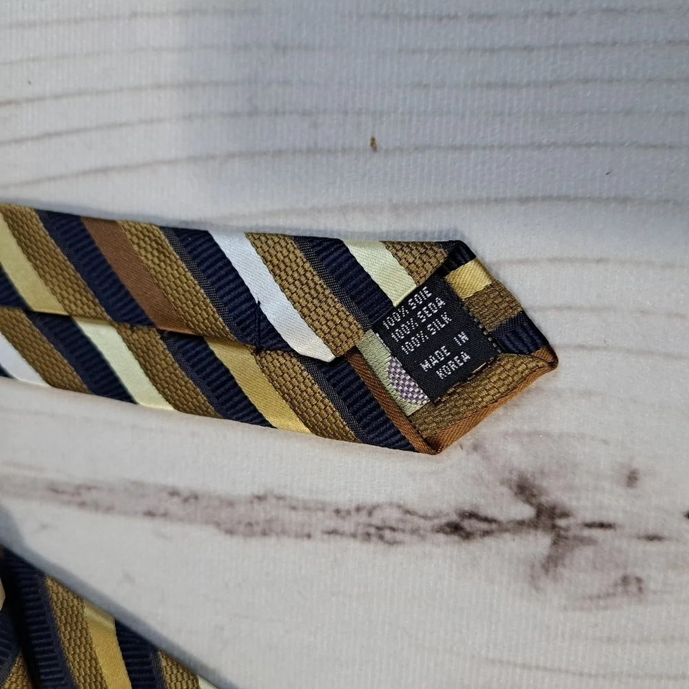 Roberto Villini Couture Gold and Brown Striped Silk Tie